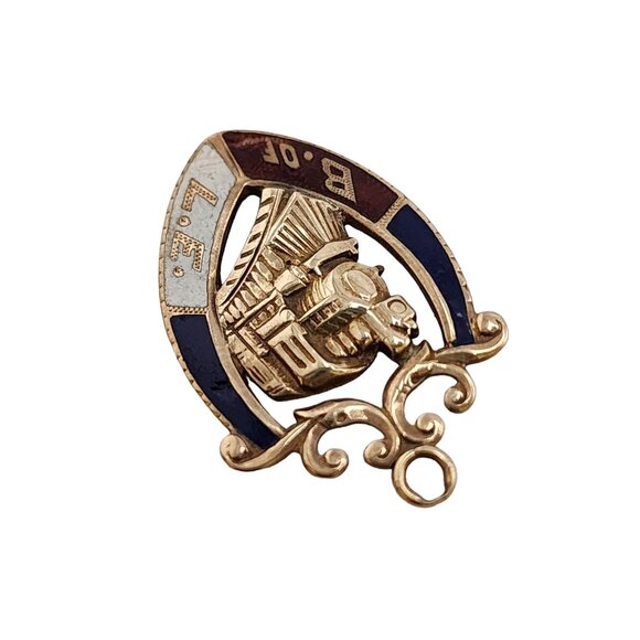 Antique Late 1800s Brotherhood Locomotive Fireman & Engineers Enamel 12kt Charm - Picture 2 of 5
